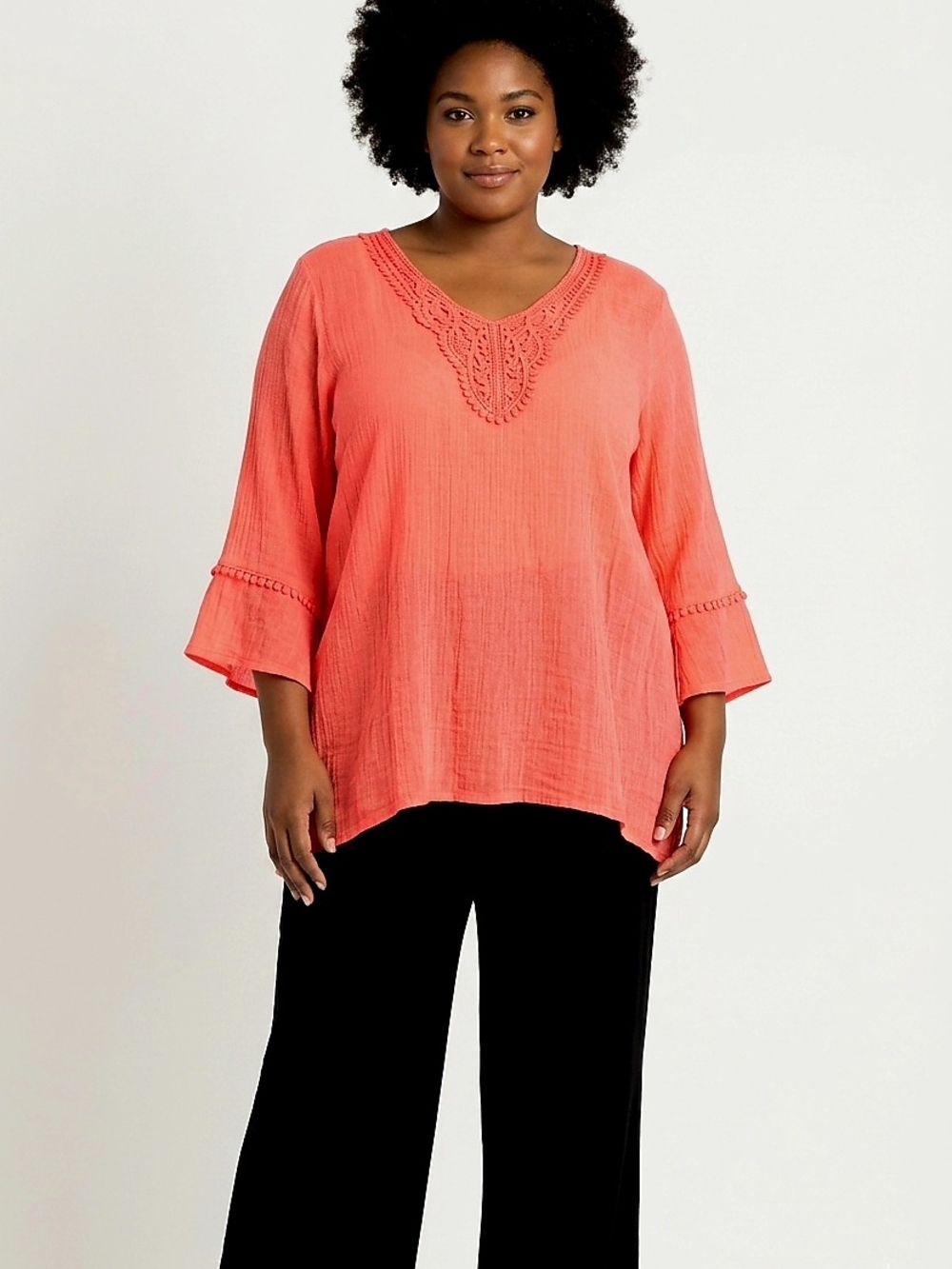 Robert Louis Coral V-Neck Crochet-Trim Tunic